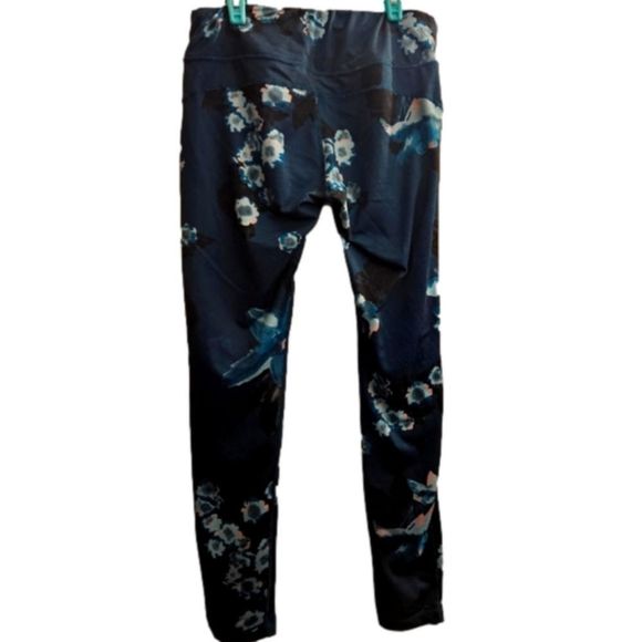 Activewear Full Length Leggings - Blue Flower Floral Work Out Legging - Picture 2 of 2